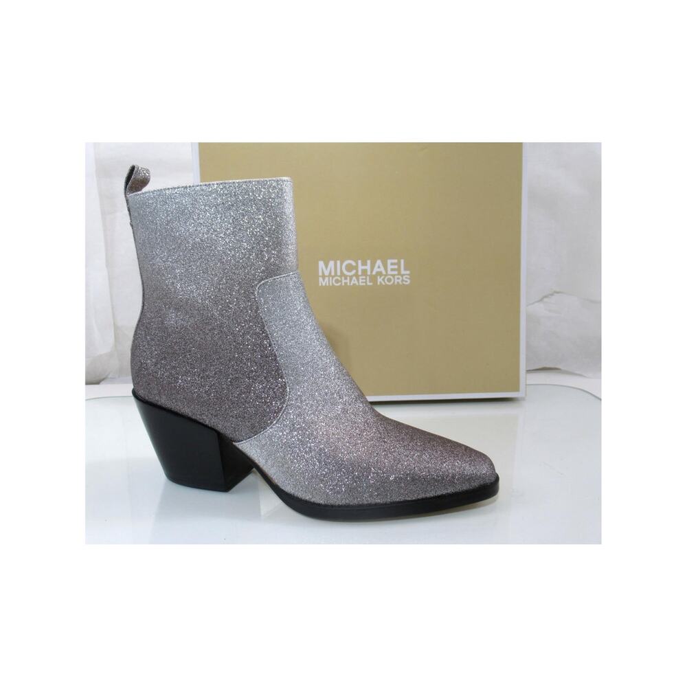 Michael Kors Harlow Bootie Glitter Embellished Boots Silver / Black Size 8